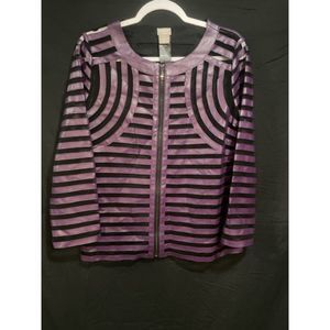 Chico's Travelers Size Zero Purple Stripe Black Mesh Zipper Jacket 4/6